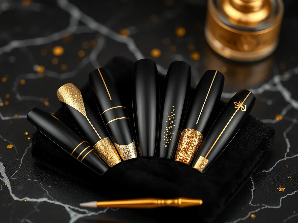 Czarno złote paznokcie – eleganckie wzory na każdą okazję