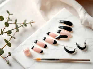 Stylowy french z czarnymi końcówkami na każdą okazję