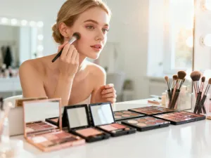 Kobieta z modną koloryzacją typu front blond, prezentująca jasne pasma przy twarzy i delikatne fale.