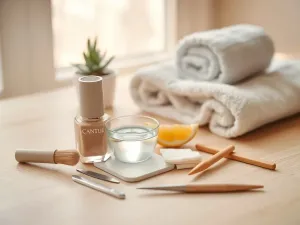 Suche i szorstkie łokcie oraz kolana na tle kosmetyków do pielęgnacji w domowym spa.