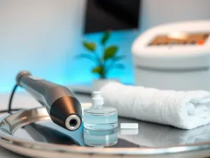 Stylista nakłada produkt do stylizacji na zdrowe i lśniące włosy klientki w nowoczesnym salonie fryzjerskim.