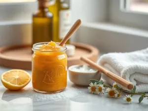 Zadbane dłonie z idealnym manicure hybrydowym na tle profesjonalnych lakierów i akcesoriów w salonie kosmetycznym.