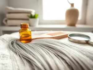 Zbliżenie na profesjonalny manicure z idealnie równą białą linią french na paznokciu oraz narzędzia do stylizacji.