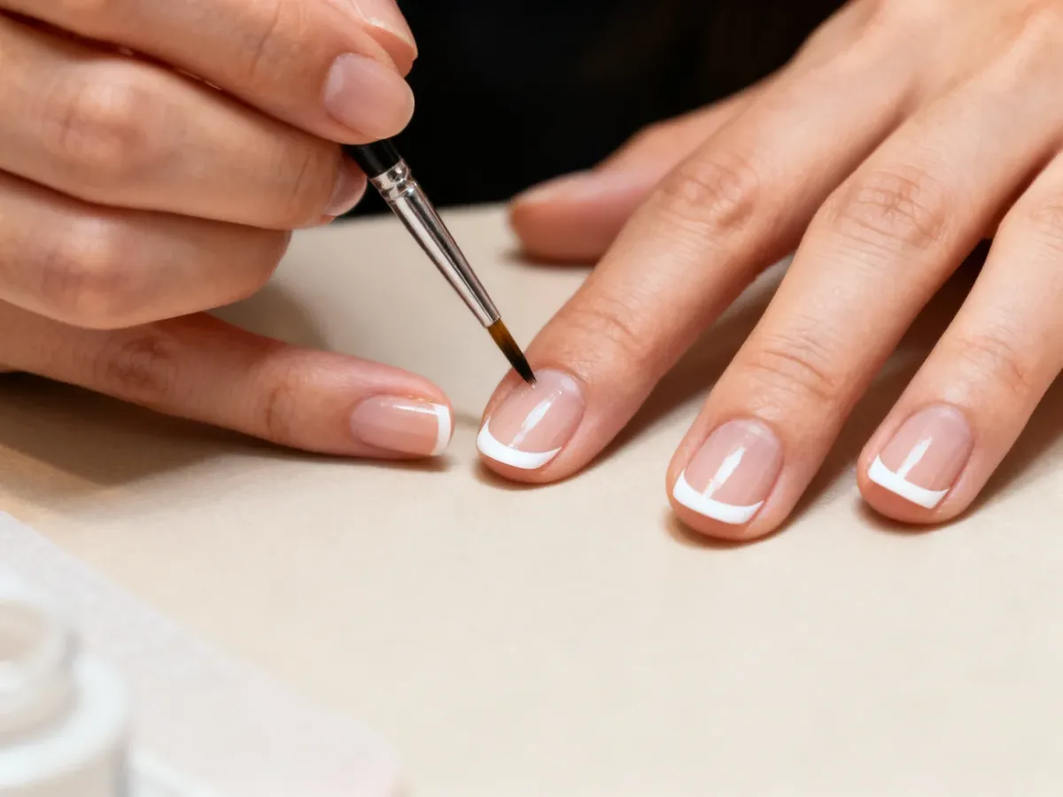 Malowanie równej białej linii french manicure cienkim pędzelkiem